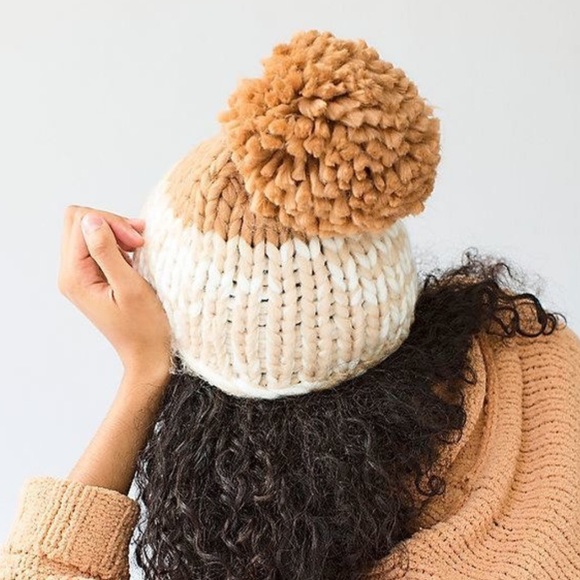 FREE PEOPLE Cozy Up Color Block Pom Beanie New
